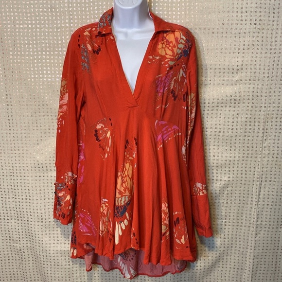 Free People Red Floral Tunic - Picture 2 of 9